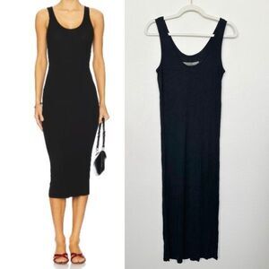 Enza Costa Silk Knit Tank Midi Dress Ribbed Black Minimalist Women's Large NEW